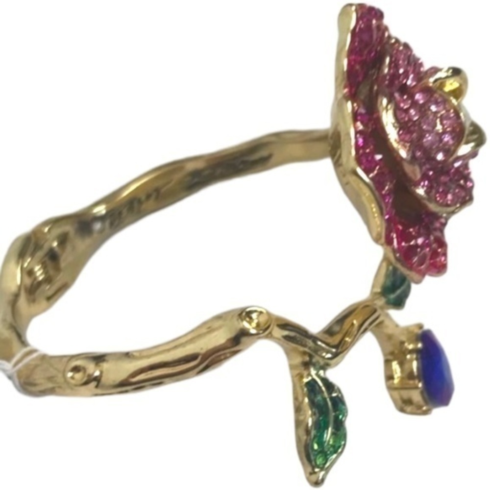 Betsey Johnson Rose Hinged Bangle Bracelet rhinestones NWT - Picture 5 of 8